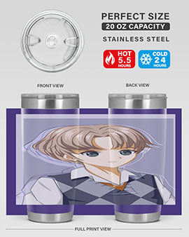 Handsome and cool boy in uniform design on a 20oz stainless steel tumbler, showcasing vibrant colors and a sleek finish.