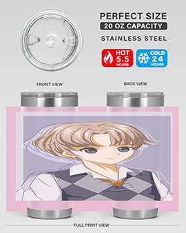 Handsome and cool boy in uniform design on a 20oz stainless steel tumbler, showcasing vibrant colors and a sleek finish.