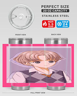 Handsome and cool boy in uniform design on a 20oz stainless steel tumbler, showcasing vibrant colors and a sleek finish.