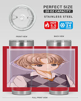 Handsome and cool boy in uniform design on a 20oz stainless steel tumbler, showcasing vibrant colors and a sleek finish.