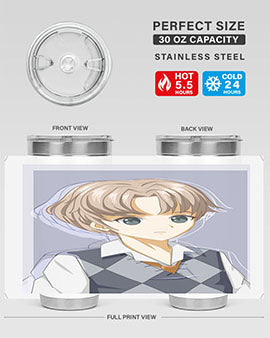 Handsome and cool boy in uniform design on a 20oz stainless steel tumbler, showcasing vibrant colors and a sleek finish.
