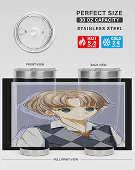 Handsome and cool boy in uniform design on a 20oz stainless steel tumbler, showcasing vibrant colors and a sleek finish.