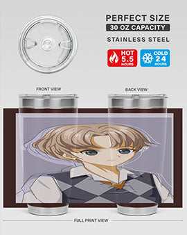 Handsome and cool boy in uniform design on a 20oz stainless steel tumbler, showcasing vibrant colors and a sleek finish.
