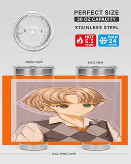 Handsome and cool boy in uniform design on a 20oz stainless steel tumbler, showcasing vibrant colors and a sleek finish.
