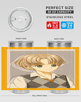 Handsome and cool boy in uniform design on a 20oz stainless steel tumbler, showcasing vibrant colors and a sleek finish.