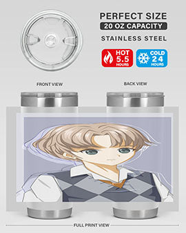 Handsome and cool boy in uniform design on a 20oz stainless steel tumbler, showcasing vibrant colors and a sleek finish.
