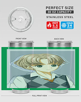 Handsome and cool boy in uniform design on a 20oz stainless steel tumbler, showcasing vibrant colors and a sleek finish.