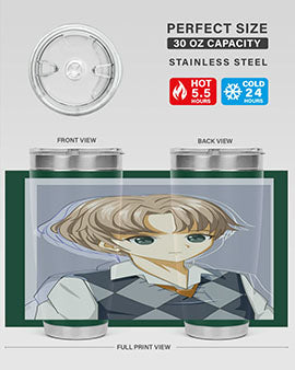 Handsome and cool boy in uniform design on a 20oz stainless steel tumbler, showcasing vibrant colors and a sleek finish.