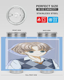 Handsome and cool boy in uniform design on a 20oz stainless steel tumbler, showcasing vibrant colors and a sleek finish.