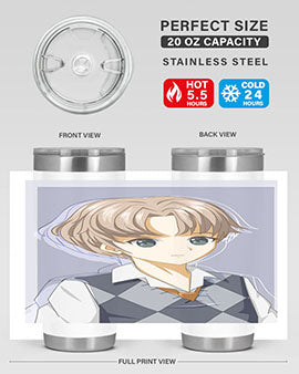 Handsome and cool boy in uniform design on a 20oz stainless steel tumbler, showcasing vibrant colors and a sleek finish.