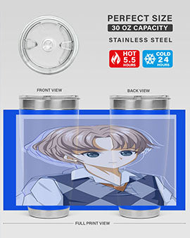 Handsome and cool boy in uniform design on a 20oz stainless steel tumbler, showcasing vibrant colors and a sleek finish.