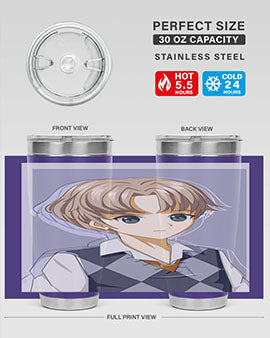 Handsome and cool boy in uniform design on a 20oz stainless steel tumbler, showcasing vibrant colors and a sleek finish.