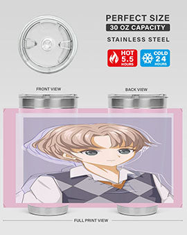 Handsome and cool boy in uniform design on a 20oz stainless steel tumbler, showcasing vibrant colors and a sleek finish.