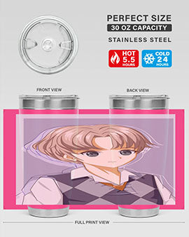Handsome and cool boy in uniform design on a 20oz stainless steel tumbler, showcasing vibrant colors and a sleek finish.