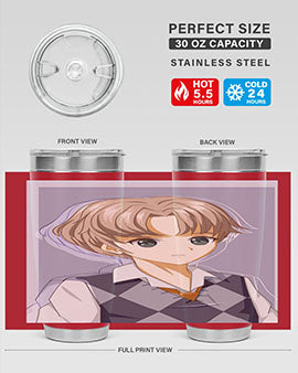 Handsome and cool boy in uniform design on a 20oz stainless steel tumbler, showcasing vibrant colors and a sleek finish.