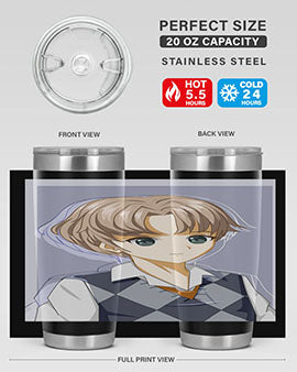 Handsome and cool boy in uniform design on a 20oz stainless steel tumbler, showcasing vibrant colors and a sleek finish.