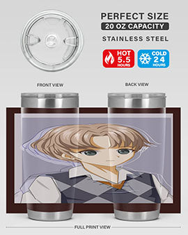 Handsome and cool boy in uniform design on a 20oz stainless steel tumbler, showcasing vibrant colors and a sleek finish.