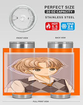 Handsome and cool boy in uniform design on a 20oz stainless steel tumbler, showcasing vibrant colors and a sleek finish.