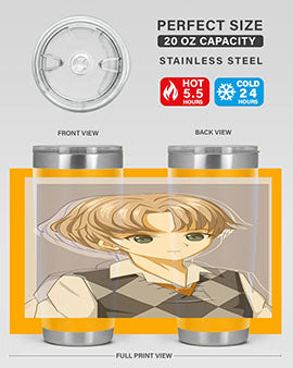 Handsome and cool boy in uniform design on a 20oz stainless steel tumbler, showcasing vibrant colors and a sleek finish.