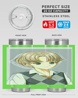Handsome and cool boy in uniform design on a 20oz stainless steel tumbler, showcasing vibrant colors and a sleek finish.