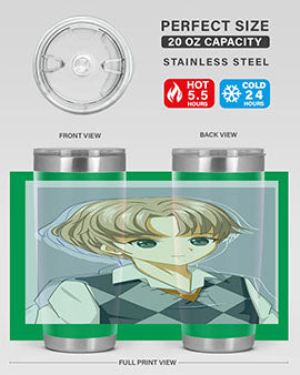 Handsome and cool boy in uniform design on a 20oz stainless steel tumbler, showcasing vibrant colors and a sleek finish.