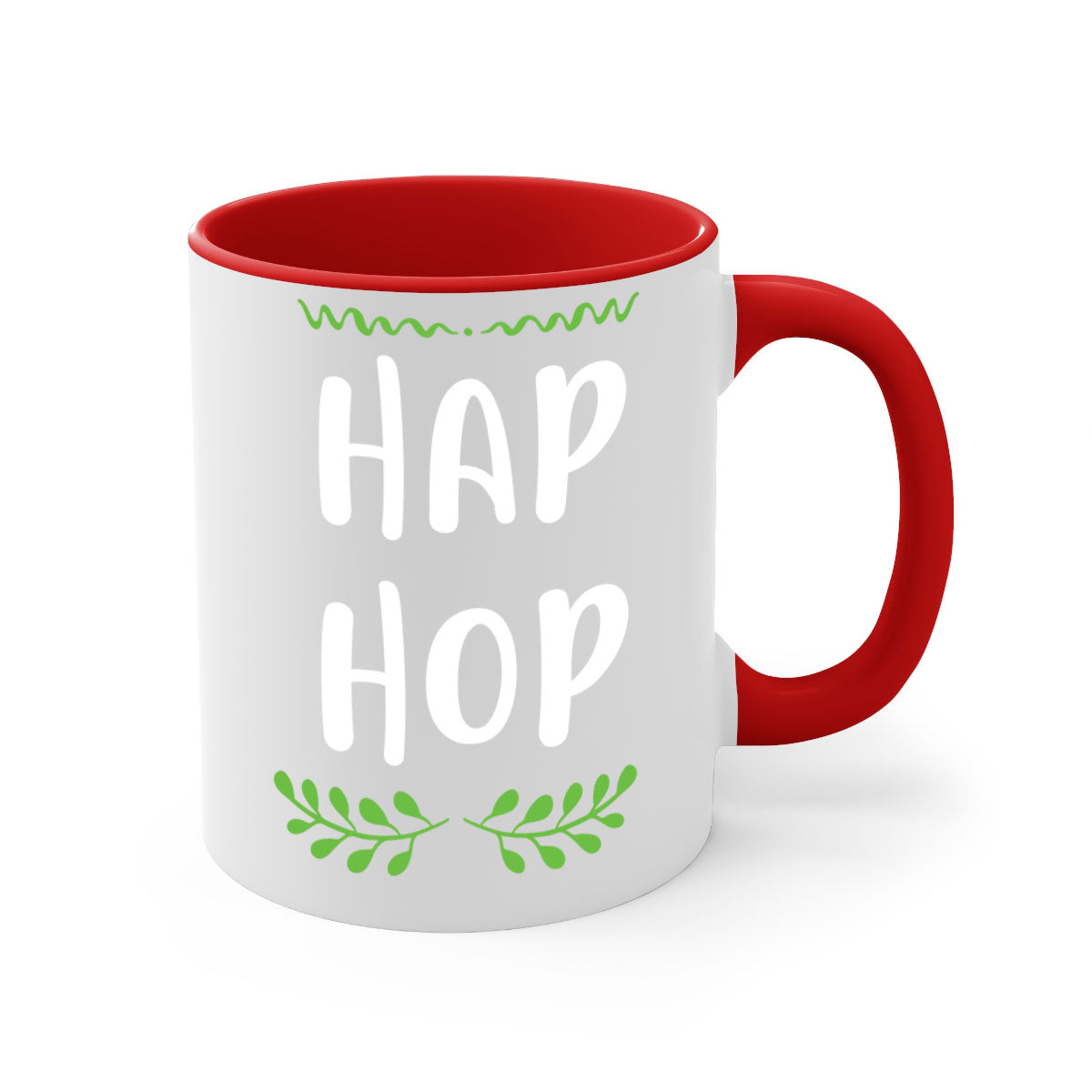 Hap hop style 244# Christmas Mug featuring a glossy finish, colored handle, and interior, available in multiple colors and sizes.