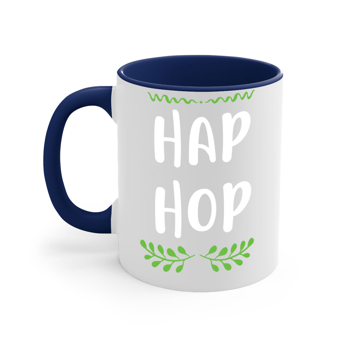 Hap hop style 244# Christmas Mug featuring a glossy finish, colored handle, and interior, available in multiple colors and sizes.