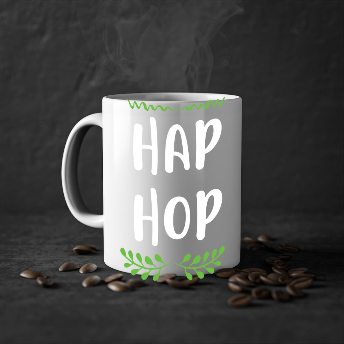 Hap hop style 244# Christmas Mug featuring a glossy finish, colored handle, and interior, available in multiple colors and sizes.