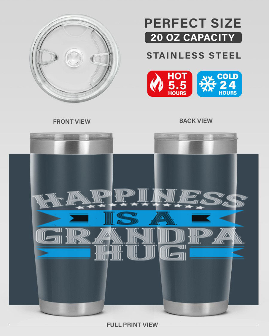 Happiness is a grandpa hug tumbler featuring a heartfelt design, made from double wall vacuum stainless steel with a copper lining.