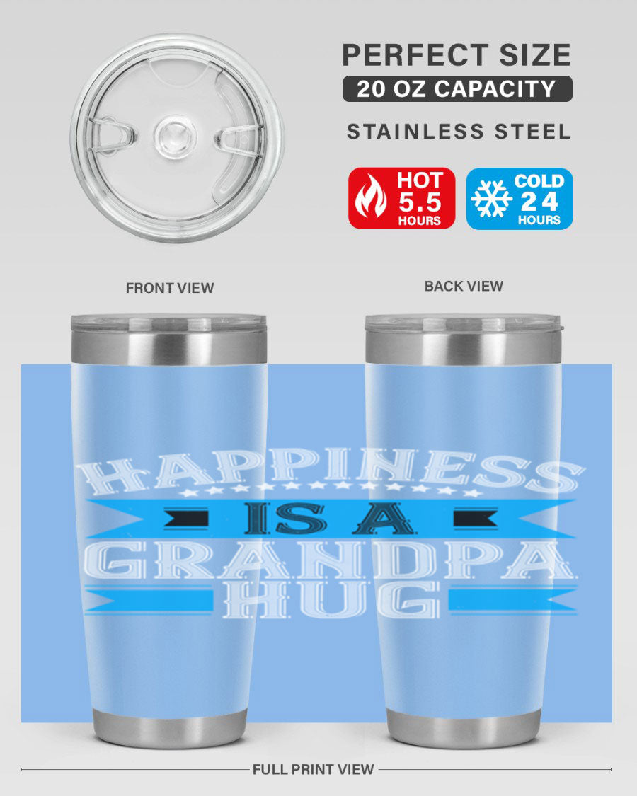 Happiness is a grandpa hug tumbler featuring a heartfelt design, made from double wall vacuum stainless steel with a copper lining.