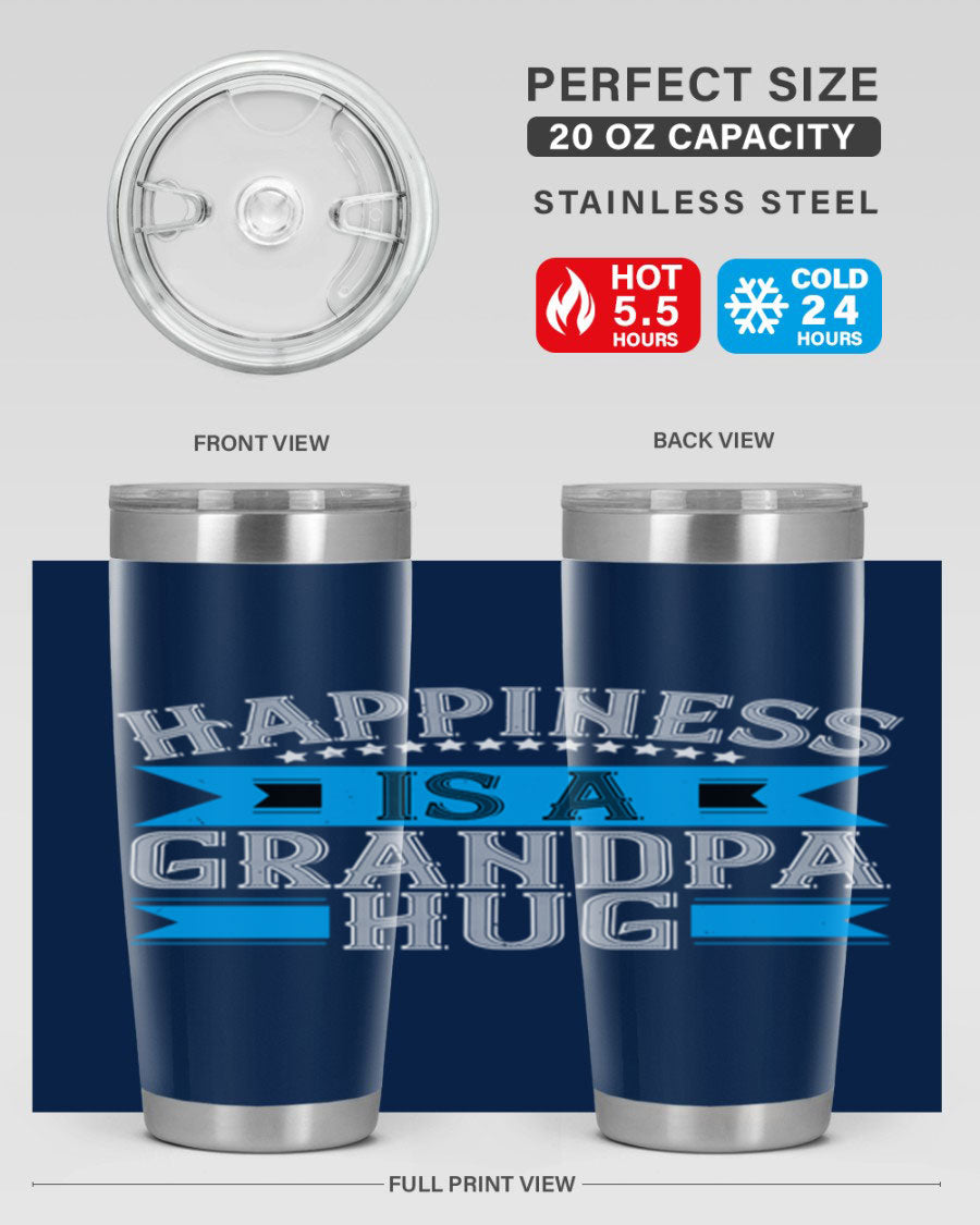 Happiness is a grandpa hug tumbler featuring a heartfelt design, made from double wall vacuum stainless steel with a copper lining.
