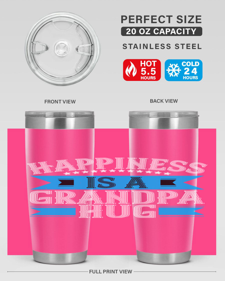 Happiness is a grandpa hug tumbler featuring a heartfelt design, made from double wall vacuum stainless steel with a copper lining.