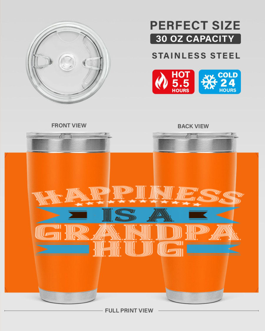 Happiness is a grandpa hug tumbler featuring a heartfelt design, made from double wall vacuum stainless steel with a copper lining.