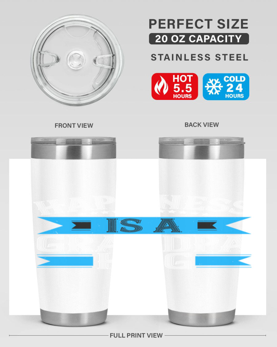 Happiness is a grandpa hug tumbler featuring a heartfelt design, made from double wall vacuum stainless steel with a copper lining.