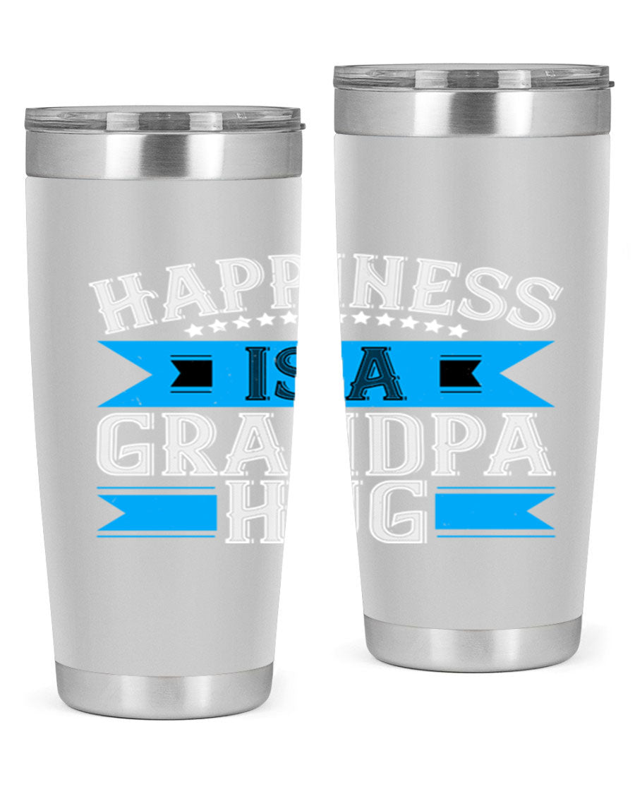 Happiness is a grandpa hug tumbler featuring a heartfelt design, made from double wall vacuum stainless steel with a copper lining.