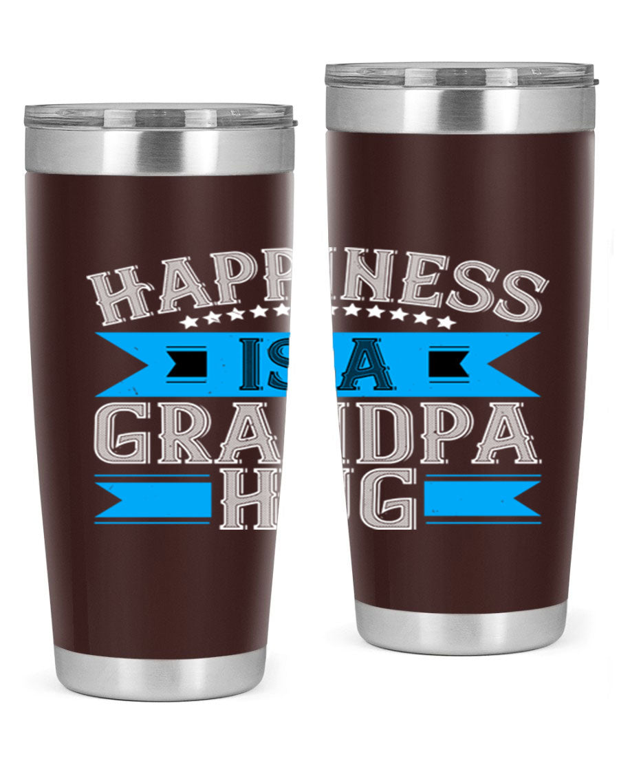Happiness is a grandpa hug tumbler featuring a heartfelt design, made from double wall vacuum stainless steel with a copper lining.