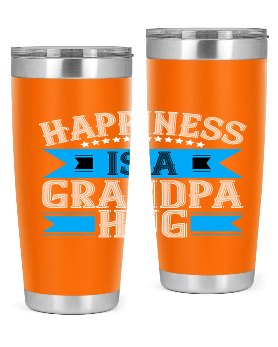 Happiness is a grandpa hug tumbler featuring a heartfelt design, made from double wall vacuum stainless steel with a copper lining.