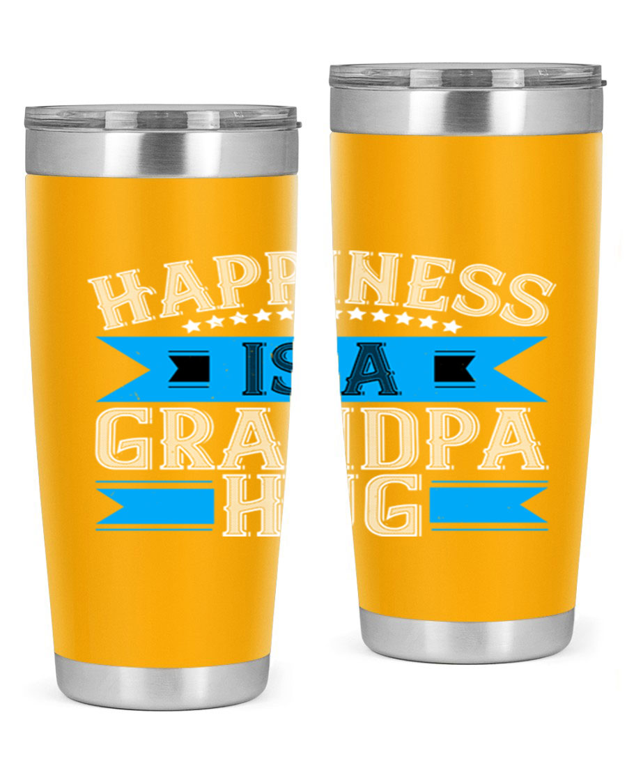 Happiness is a grandpa hug tumbler featuring a heartfelt design, made from double wall vacuum stainless steel with a copper lining.