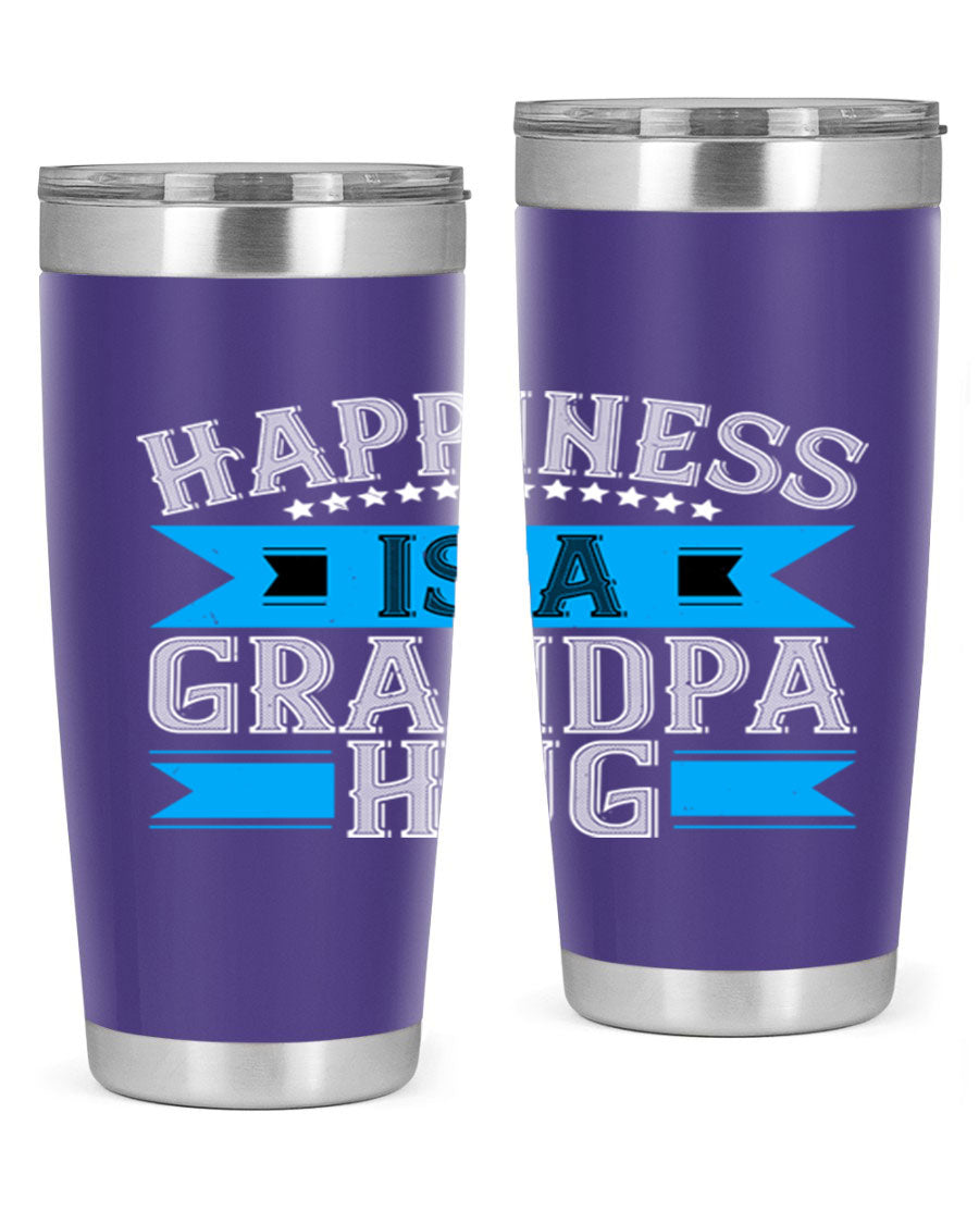 Happiness is a grandpa hug tumbler featuring a heartfelt design, made from double wall vacuum stainless steel with a copper lining.