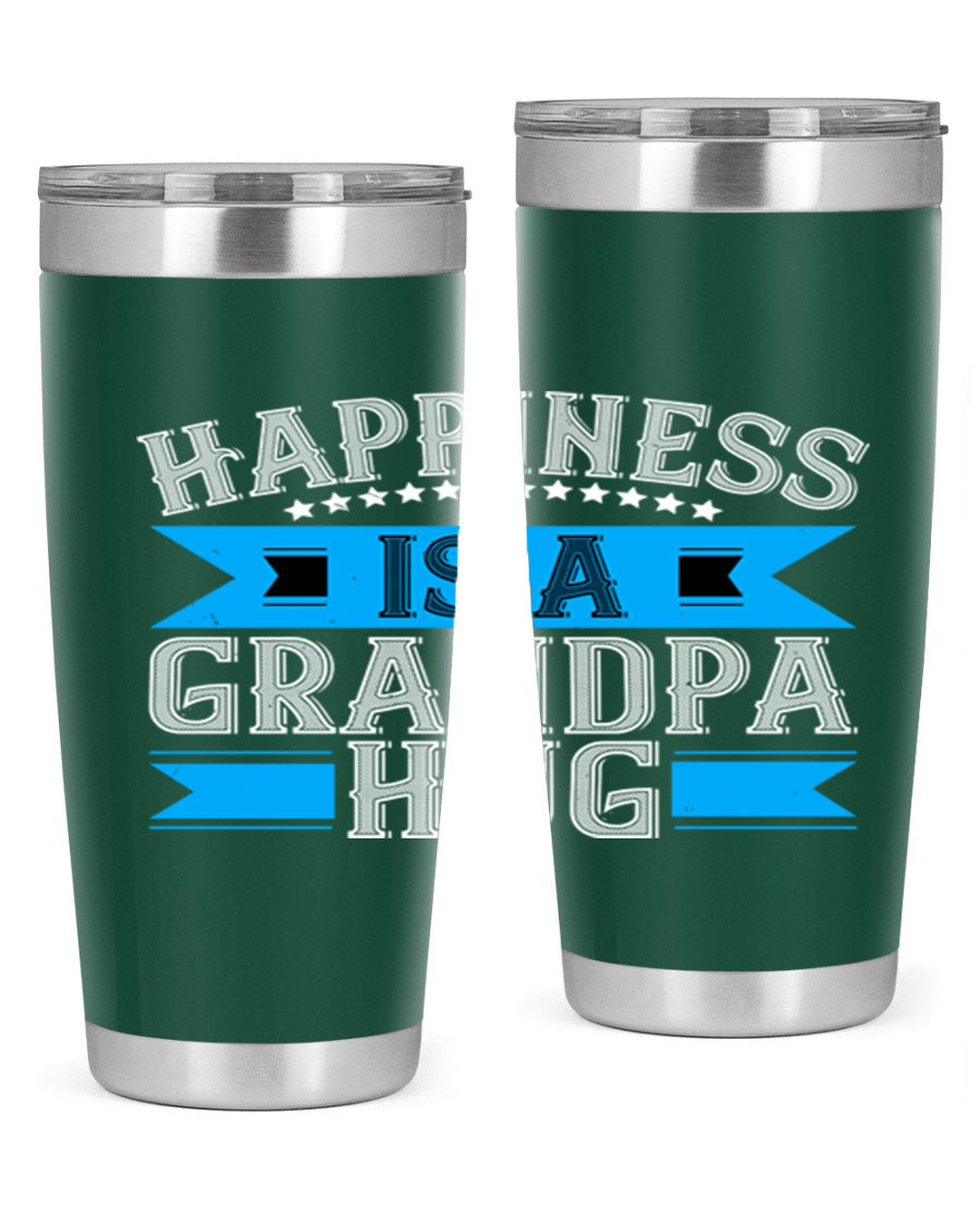 Happiness is a grandpa hug tumbler featuring a heartfelt design, made from double wall vacuum stainless steel with a copper lining.