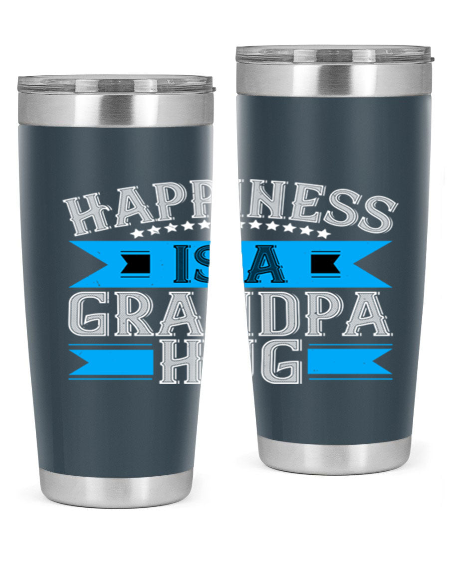 Happiness is a grandpa hug tumbler featuring a heartfelt design, made from double wall vacuum stainless steel with a copper lining.