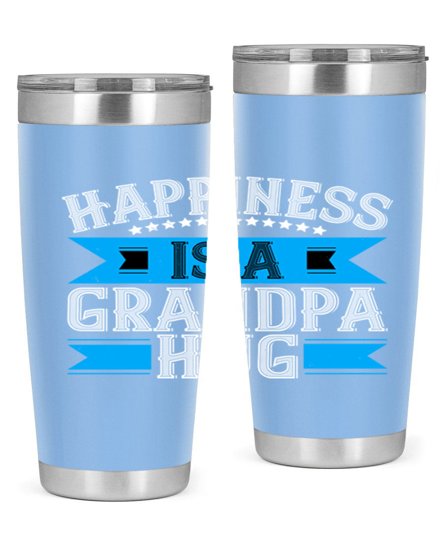 Happiness is a grandpa hug tumbler featuring a heartfelt design, made from double wall vacuum stainless steel with a copper lining.