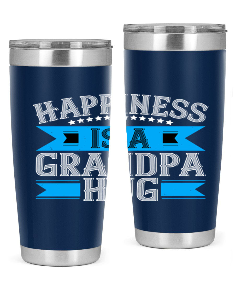 Happiness is a grandpa hug tumbler featuring a heartfelt design, made from double wall vacuum stainless steel with a copper lining.