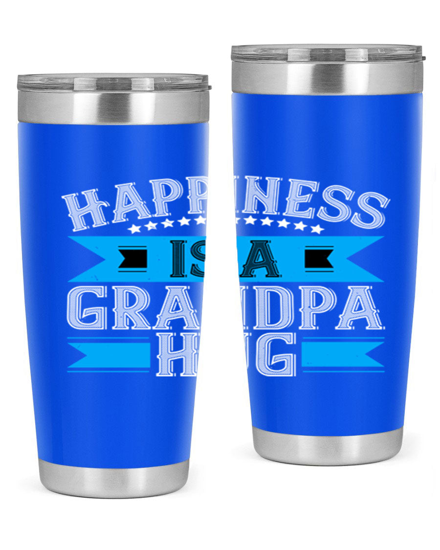 Happiness is a grandpa hug tumbler featuring a heartfelt design, made from double wall vacuum stainless steel with a copper lining.