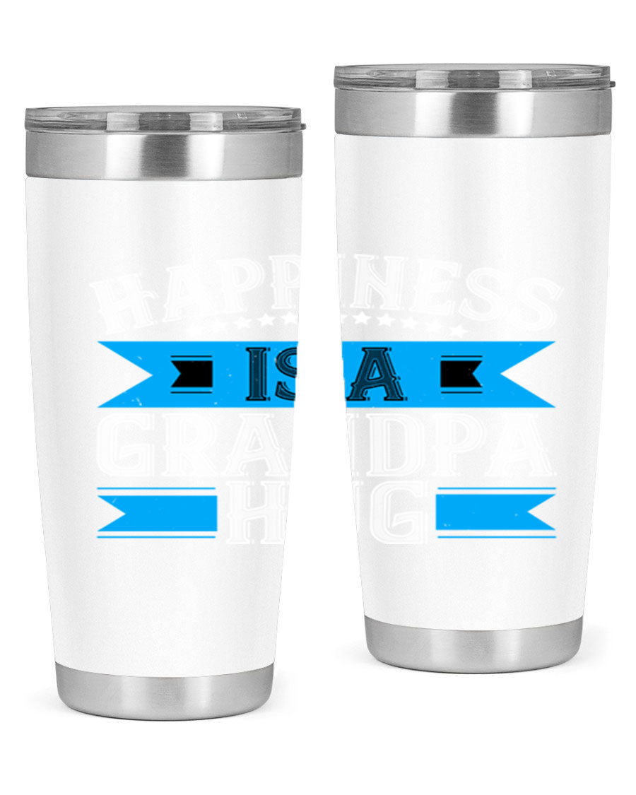 Happiness is a grandpa hug tumbler featuring a heartfelt design, made from double wall vacuum stainless steel with a copper lining.