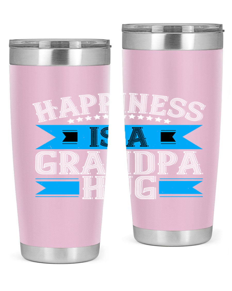 Happiness is a grandpa hug tumbler featuring a heartfelt design, made from double wall vacuum stainless steel with a copper lining.