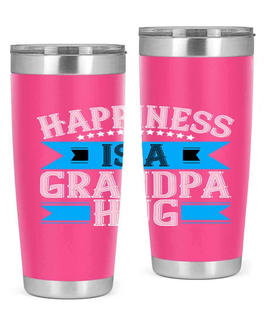 Happiness is a grandpa hug tumbler featuring a heartfelt design, made from double wall vacuum stainless steel with a copper lining.