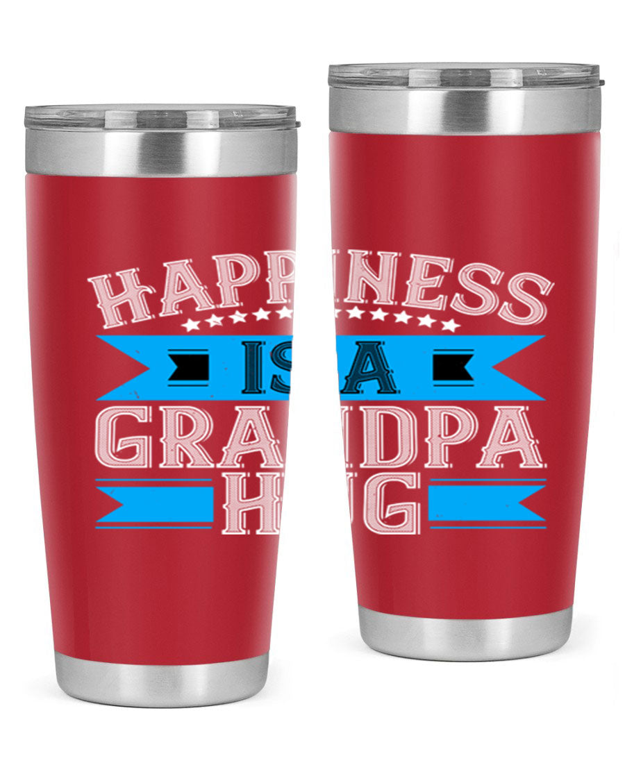 Happiness is a grandpa hug tumbler featuring a heartfelt design, made from double wall vacuum stainless steel with a copper lining.