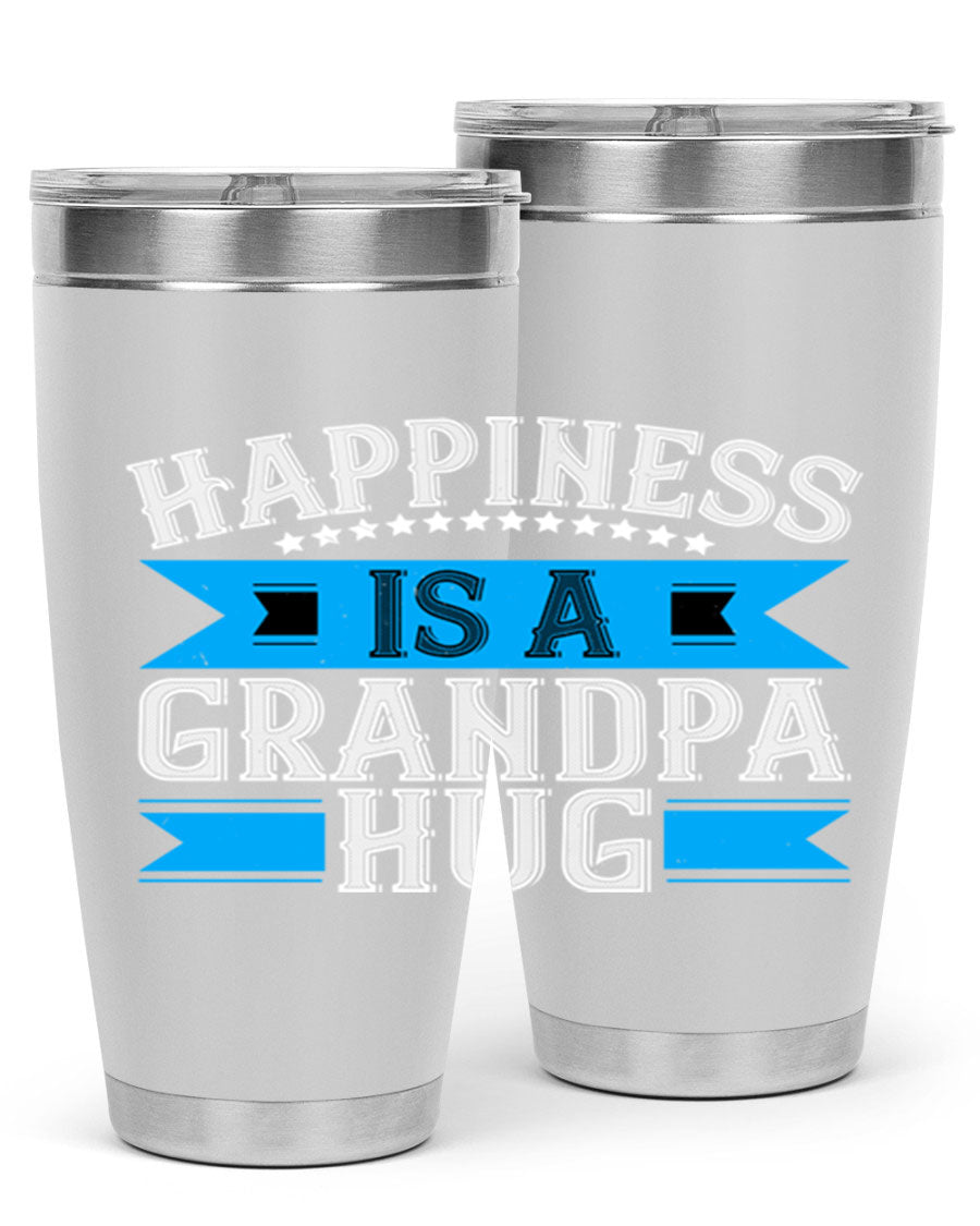 Happiness is a grandpa hug tumbler featuring a heartfelt design, made from double wall vacuum stainless steel with a copper lining.