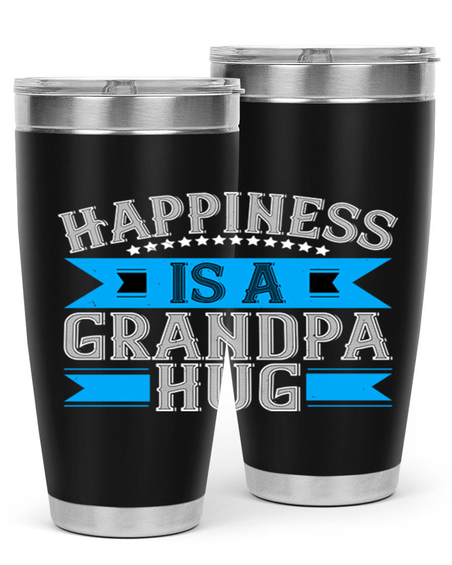 Happiness is a grandpa hug tumbler featuring a heartfelt design, made from double wall vacuum stainless steel with a copper lining.